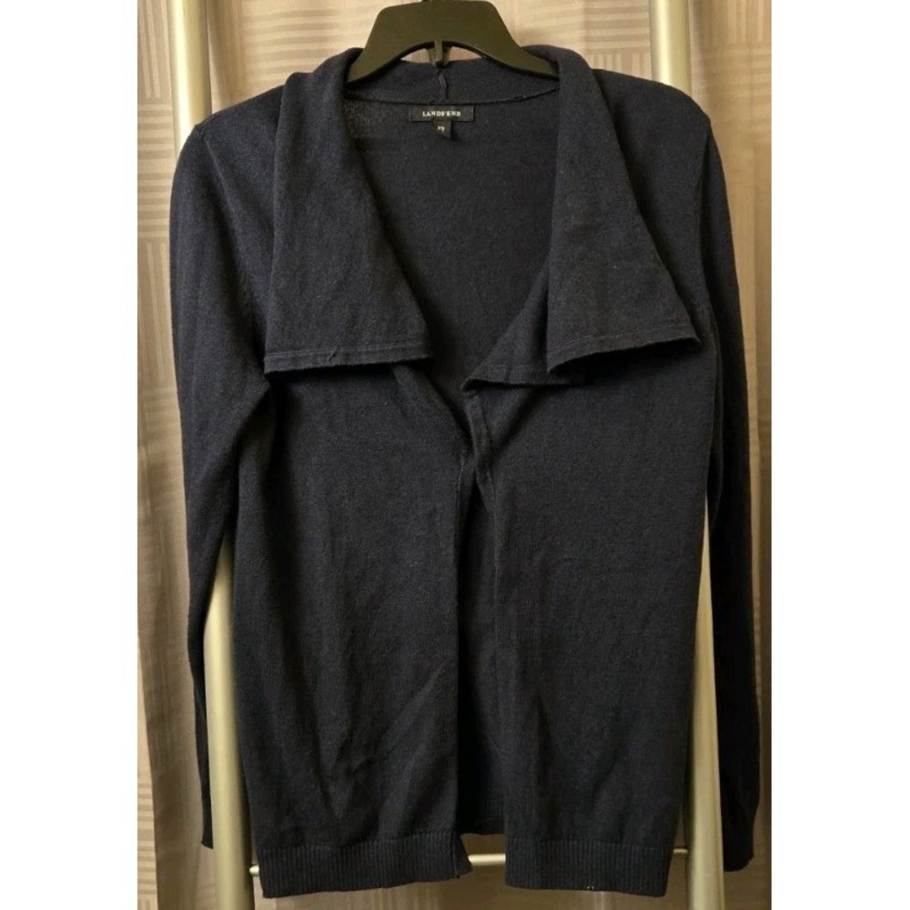 Lands End Cashmere Wool Navy Open Front Cardigan Womens XS Quiet Luxury Cozy